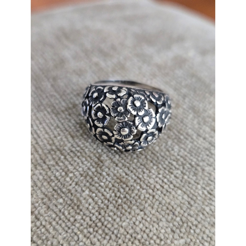 Sterling Silver 925 Handcrafted Floral Dome Ring Sz 6.5